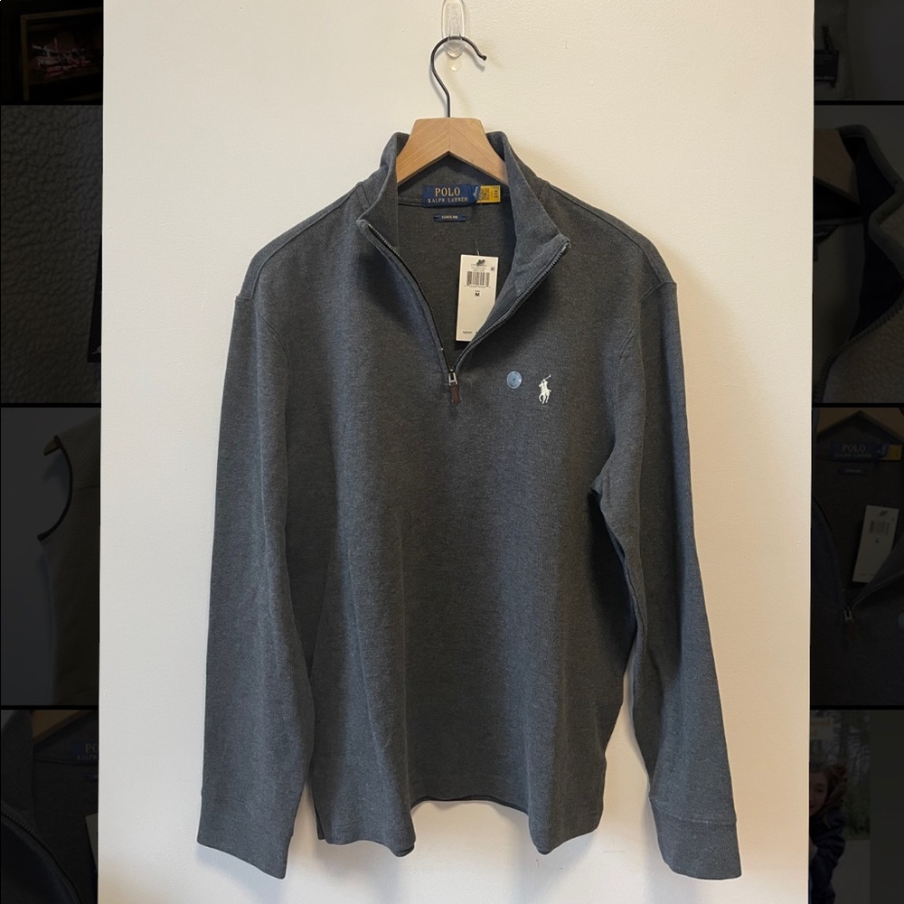 New Polo Ralph Lauren Men’s Classic Quarter-Zip Sweater - Medium - Heather Grey